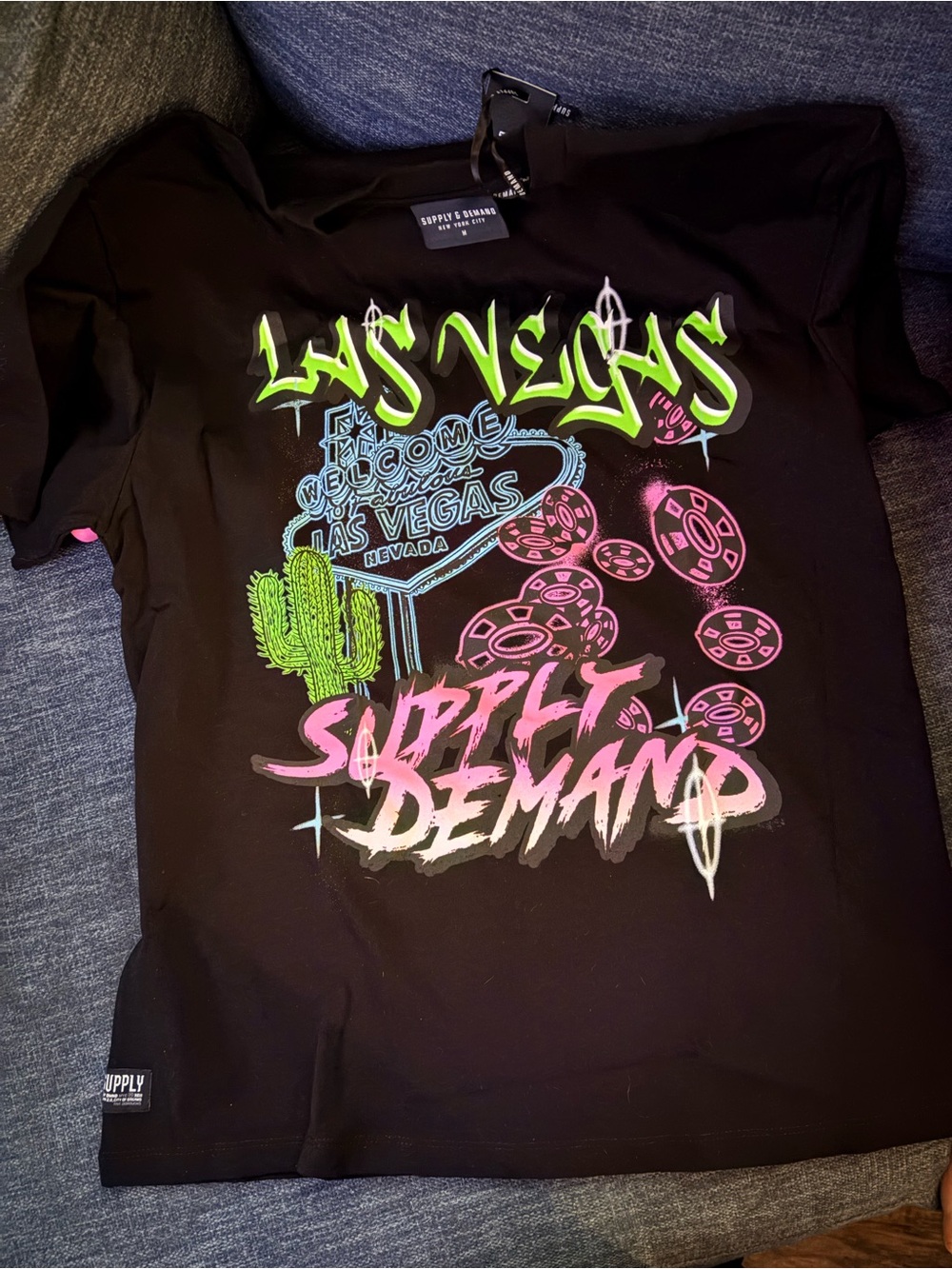 Mens Las Vegas Graphic Tee - Black with Neon Accents
